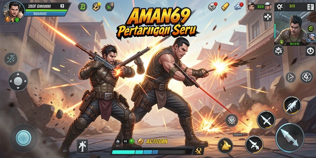 Screenshot AMAN69 menampilkan aksi pertempuran yang intens dan karakter yang dinamis.